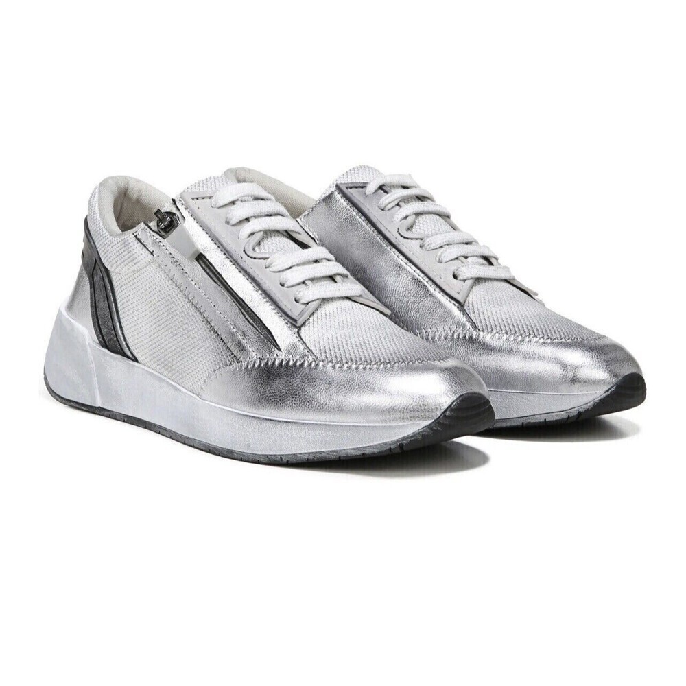 Franco Sarto Women Silver Imperial Distressed Sneakers 6.5 - Picture 1 of 8